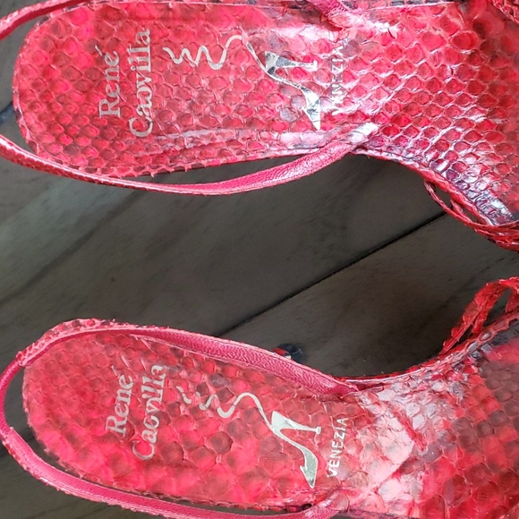 René Caovilla Snakeskin Slingback Heel Sandals, Red, 39EU (9US) - Picture 3 of 15